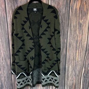 Frye Olive and Black Patterned Cardigan